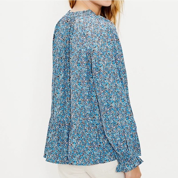 Loft Womens Ditsy Floral Peblum Ruffle Tie Neck Peasant Style Blouse Size Medium - Picture 2 of 9